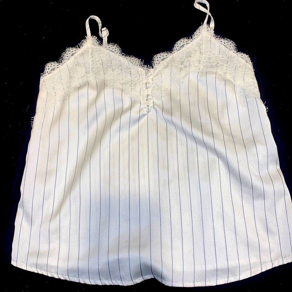 White and navy satin blouse size XS